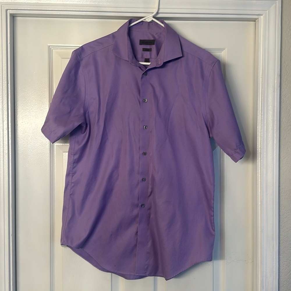 Men’s Purple, short sleeve, Calvin Klein slim fit, Non iron dress shirt